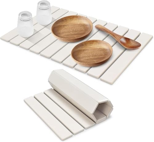 Photo 1 of Large Stone Dish Drying Mats for Kitchen Counter, Quick Dry Collapsible Dish Drying Mat, Eco-Friendly Absorbent Foldable Diatomaceous Earth Mats for Dishes Bottles Cups, Match Any Countertop, 24"×16"