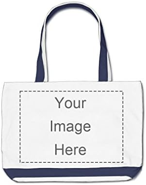 Custom Personalized White/Blue Classic Tote Bag Design Your Own Photo Or Message Print Cotton Beach or Shopping Tote Bag -Free Logo Setup (2 Sides)
