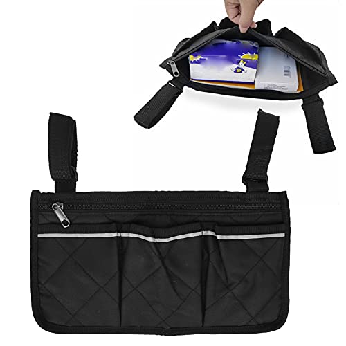 Chair Side Storage Bag Wheelchair Side Bag Waterproof Side Hanging Pouches, Wheelchair Armrest Side Organizer Bag, Travel Messenger Backpack Storage Tote(Black)
