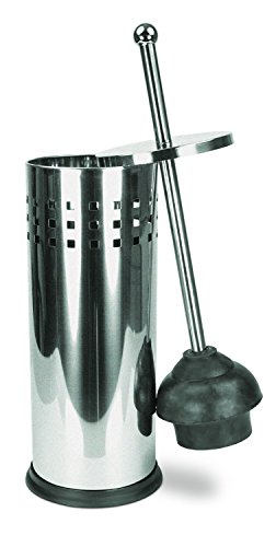 Home Basics Vented Toilet Plunger and Holder (Matte Steel)
