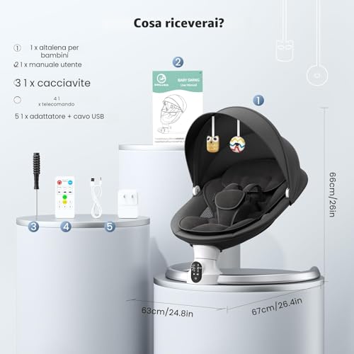 Ixdregan Electric Baby Bouncer – App and Remote Control Electric Baby Rocking Chair with 3 Timers, 5 Swing Speed, 10 Music, Baby Bouncer, Bluetooth Soft Padded Baby (App Black)