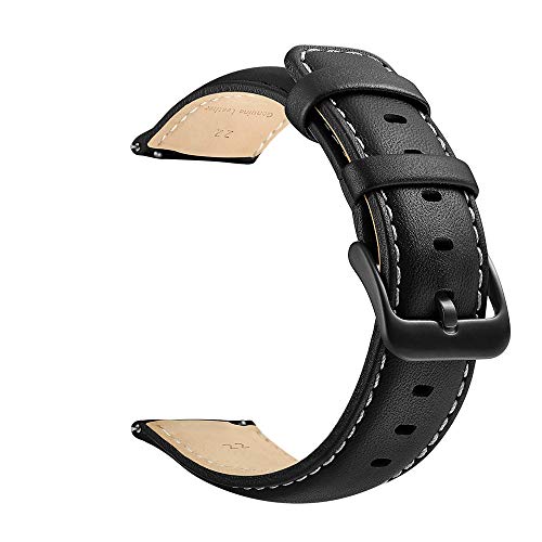 22mm Watch Strap, LEUNGLIK Quick Release Leather Watch Strap Replacement Bands with Black/Brown/Gray Stainless Pins Clasp