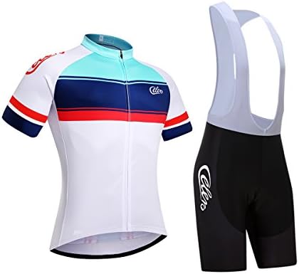 Celero Men's Biking Suits Cycling Jersey and Gel Paded Bib Shorts(White/Blue,XXL)