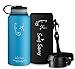Swig Savvy Sports Water Bottle, Vacuum Insulated Stainless steel, Double Wall, Wide mouth 2 Leakproof Lids, Storage Sleeve - 32oz (Blue)