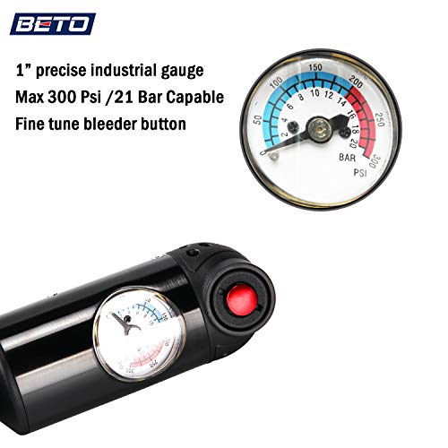 Beto 2 in 1 Shock Tire 2-Stage Mini Pump, High Pressure 300 Psi / 21 Bar for Presta, Schrader Mountain Bike Road Bicycle- Mounting Bracket Included - Thumbnail 3