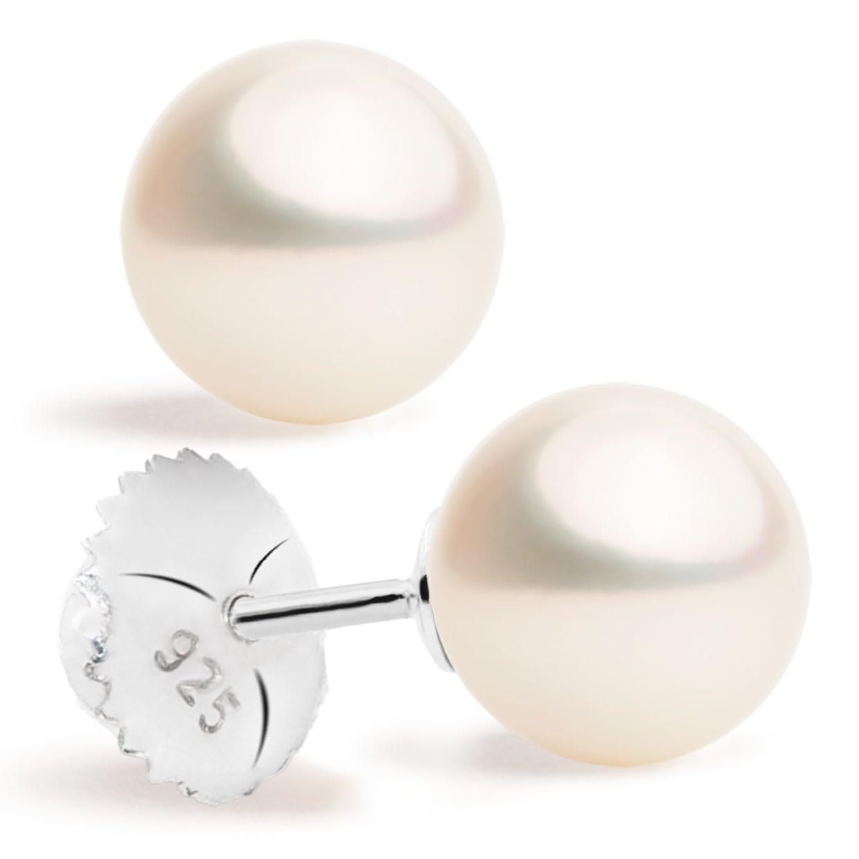 Secret & You Pearl Earrings for Babies and Girls White Round Pearls with Special Screw Mounts | Available in 18 Carat Gold or 925 Sterling Silver and different sizes