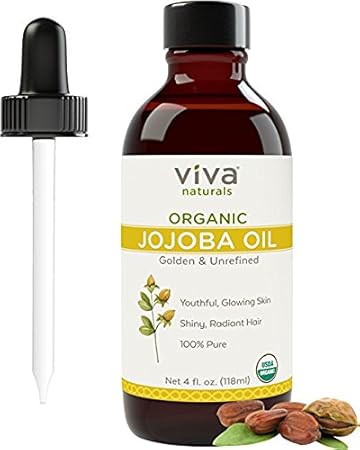 Viva Naturals Organic Jojoba Oil, 4 oz - For Radiant Looking Skin, 100% Pure, Cold Pressed & Hexane Free