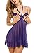 Avidlove Womens Lingerie Halter Chemises Strappy Babydoll V Neck Nightwear Mini Teddy Purple M