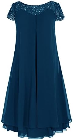 Navy Blue Scoop Neck Cap Sleeves Chiffon Summer Mother of the Bride Dresses Knee-Length(Ink Blue,24)