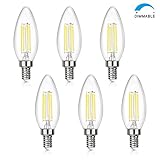 SHINE HAI Candelabra LED Filament Bulbs Dimmable 4 watts 5000K Daylight White Chandelier B11 LED Bulb E12 Base Decorative Candle Light Bulb ETL Listed Pack of 6