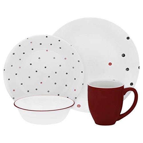 Corelle Vive 16 Piece Glass Polka Dottie Dinnerware Set, White