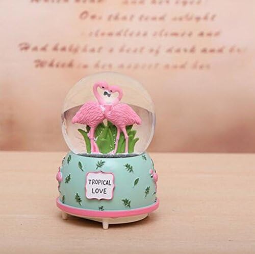 URTop 1Pcs Creative Pink / Green Color Resin Ornament Flamingo Crystal Ball Light Tropical Love Music Box Romantic Ball Lovely Home Decoration Christmas Valentine's Day Girlfriend Gifts