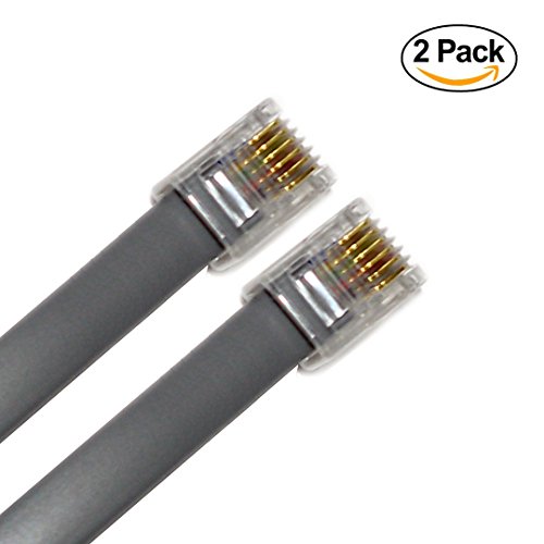 image for AmzDeals (2 Pack) 6 Feet RJ12 6P6C Data Cable, Male to Male 72