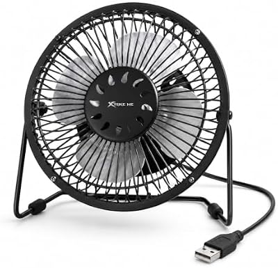 Ventilador personal de metal de 38 W, ventilador de mesa de alta velocidad con 3 aspas de aluminio, 3 velocidades, rejilla de seguridad, inclinación ajustable, (Negro)