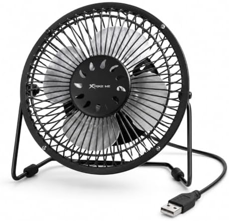 Ventilador personal de metal de 38 W, ventilador de mesa de alta velocidad con 3 aspas de aluminio, 3 velocidades, rejilla de seguridad, inclinación ajustable, (Negro)