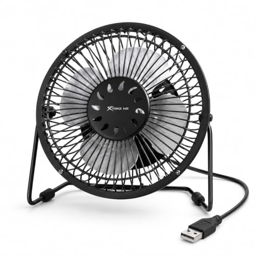 Ventilador personal de metal de 38 W, ventilador de mesa de alta velocidad con 3 aspas de aluminio, 3 velocidades, rejilla de seguridad, inclinación ajustable, (Negro)