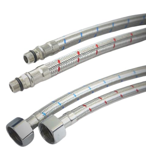 Schläfer 4605008 | Flexible Hose for Faucet 1/2" Female, Connector for Corner Valve Under the Sink, Braided Fitting Stainless Steel Mixer Connection 1/2" x M10 x 1 L. 35cm 2 Pcs.