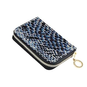 Cartera para Mujer, Azul, Blanco, Negro, con Textura de Piel de Serpiente, para Tarjeta de crédito, con Cremallera, Piel…