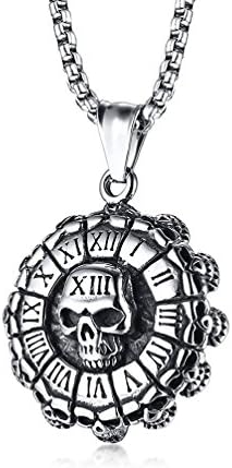 EZSONA Unisex Fashion Roman Number Skull Charm Gothic Pendant Necklace Chain 24"