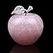 2.5 Inches Cut Rose Quartz Crystal Apple Figurine Statue with Alloy Leaf Healing Stone for Home Decoration of Banshren