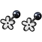 18G Cute Flower Cartilage Mini Stud Earrings for Women Teen Girls Hypoallergenic 925 Sterling Silver Enamel White Flowers Black Gold Plated Tiny Ball Screw Back Tragus Helix Sleeper Studs Earring