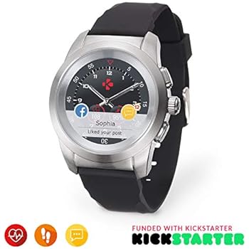 MyKronoz ZeTime Original Hybrid Smartwatch 44mm with Mechanical Hands Over a Color Touch Screen – Brushed Silver/Black Silicon Flat - Best Kickstarter ...