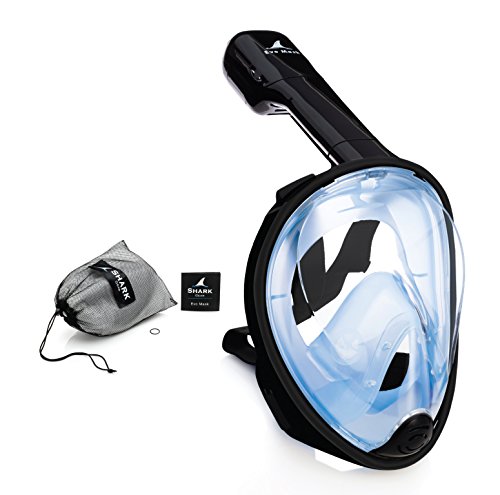 SeaFin Mask Full Face Snorkel Mask Technology. Tubeless Design. Anti-Fogging, Anti-Leaking. Adult and Youth Sizing. (L/XL) (Black-Blue)
