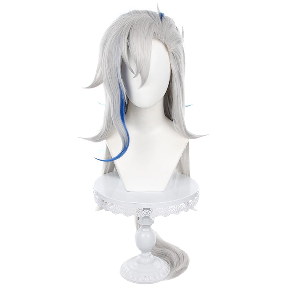 Platinum Fluffy Long Wig for Neuvillette Cosplay From Game Genshin Impact Synthetic Heat-Resistant Wig — image 1