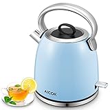 Aicok Electric Tea Kettle, 1.7-Liter Brushed Stainless Steel Kettle with Anti-oxidant Blue Coating, Retro Style with Modern Feature Water Kettle, Auto Shut Off, 1500W