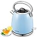Aicok Electric Tea Kettle, 1.7-Liter Brushed Stainless Steel Kettle with Anti-oxidant Blue Coating, Retro Style with Modern Feature Water Kettle, Auto Shut Off, 1500W