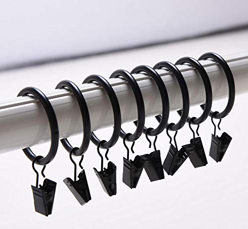 Magnoloran 50 Pack Curtain Rod Clip Rings Metal Rustproof Decorative Drapery Window Curtain Ring with Clip Window Ring Clip Hooks for Hanging Drapes (35mm/1.38 Inch Interior Diameter, Black)