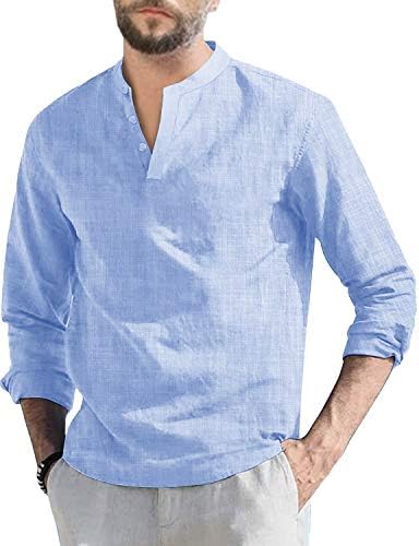 Mens Long Sleeve Henley Shirt Linen 