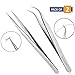 EXCLAIM BEAUTY Eyelash Extension Tweezers Straight and Curved Tip Stainless Steel Tweezers for Eyelash Extensions, Eyelash Tweezers for Extensions, Eyelash Tweezers Set 2 Pack