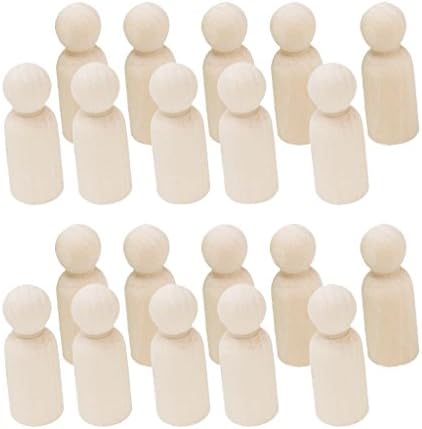 Ideapark Natural Unpainted Female Male Small Wooden Peg Doll Bodies for DIY Arts Crafts Paint Carved - 20 PCS Man