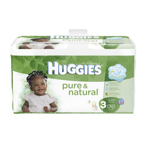 Huggies Pure & Natural Diapers, Size 3, 70 Count (Pack of 2) (Packaging May Vary)