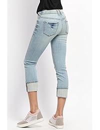 TheMogan pantalones jeans ceñidos desgastados en azul doblados hacia arriba