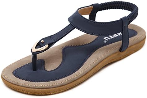 D2C Beauty Women's Summer Bohemian Buckle Thong Flat Sandals - Navy 7 M US