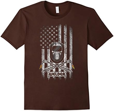 Men's American Flag Welding Skull Mask and Torches T-Shirt Medium Brown