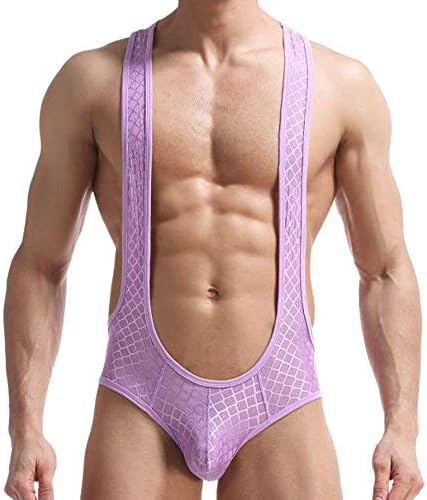 Mens Sexy Leotard Underwear Bodysuit Mesh U Convex Pocket Vest Underpants
