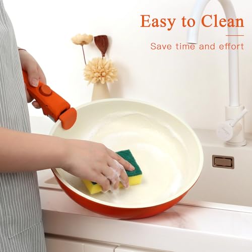 GiPP 5pcs Pots and Pans Set Non Stick, Nonstick Cookware Set Detachable Handle,Ceramic Coating Pots for Cooking Non Stick with Removable Handle, RV Cookware Set, Orange Gradient