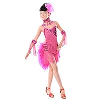KINDOYO Vestido para Niñas de Baile Lentejuelas Borla Latino Salsa Sin Mangas