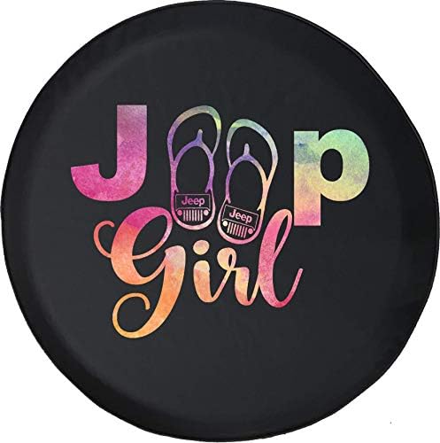 JL Series Jeep Spare Tire Cover with Backup Camera Hole Watercolor - Jeep Girl Sandals Black 33 in