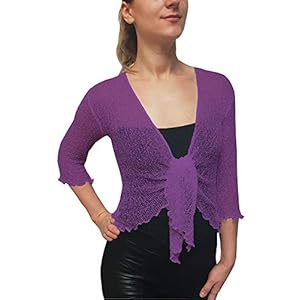 Mimosa Dames Gehaakte Glitter of Effen Stretch Kant Vis Net Bali Tie bij Taille Bolero Shrug Open Cardigan