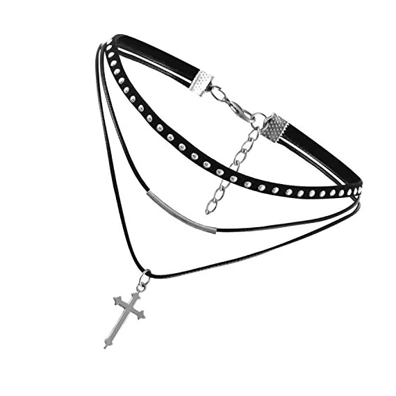 Flongo-Womens-Gothic-Vintage-Flannelette-Rope-Cross-Rivet-Choker-Punk-Collar-Neckband