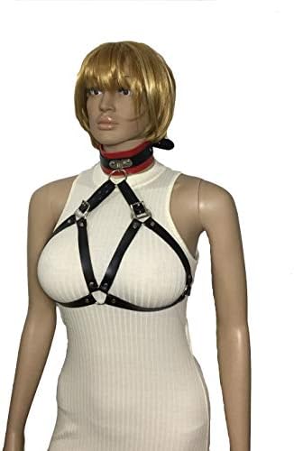 Kingmistres Sexy Faux Leather Strappy Hollow Out Neck and Chest Binder Bra Top Body Shaping Costume