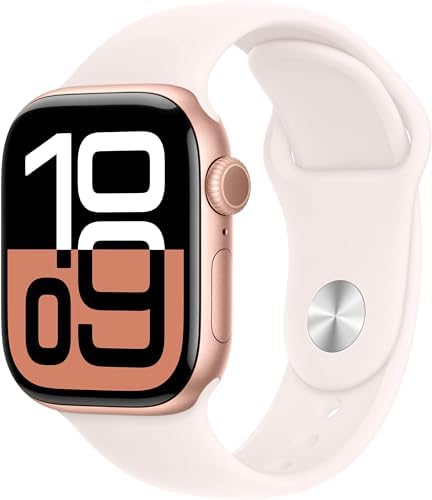 Photo 1 of Apple Watch Series 10 [GPS, 46mm] - Rose Gold Aluminum Case with Light Blush Sport Band, S/M (Renewed Premium)