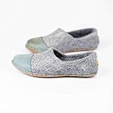 BureBure Felted Wool Women Clogs with Denim Natural Edge Leather Handmade in Europe
