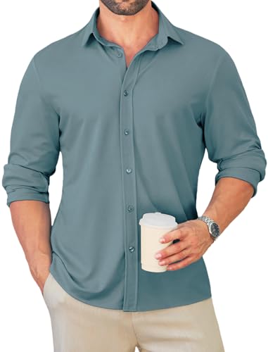 Photo 1 of MAPICK Mens Casual Button Down Shirt Long Sleeve Slim Fit Dress Shirts Collared Work Untucked Shirts (Dark Grey Blue,XX-Large)