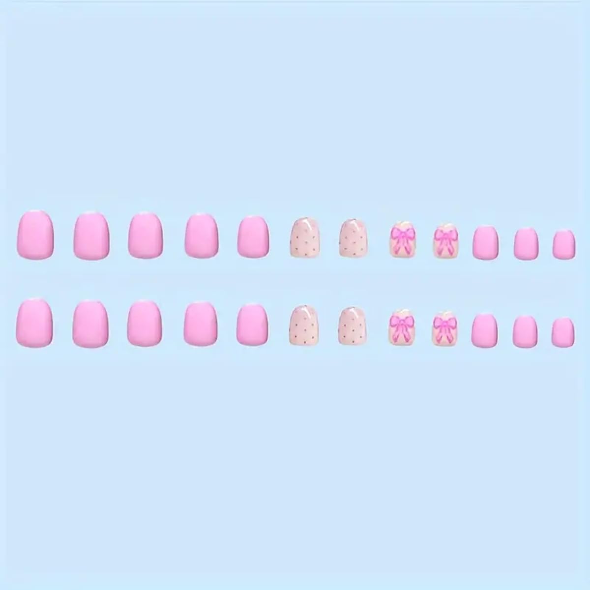 Pink Press on Nails Short Square Cute Fake Nails Valentine’s Day Press on Nails with Bow-Knot Designs Pink Acrylic Nails Full Cover Valentines Nails Glue on False Nails with Designs for Women 24PCS - Image 2