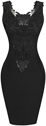 Yisqzjzj Sleeveless Lace Neck Dress Evening Cocktail Party Dress BlackSmall